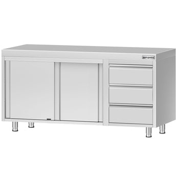 Szafka robocza ze stali nierdzewnej ECO - 1600 x 700 mm - z 3 szufladami po prawej stronie - Prime Gastro