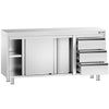 Stainless Steel Floor Cupboard PREMIUM - 1600x700mm - with Sliding Doors - with 3 Drawers right