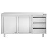 Stainless Steel Floor Cupboard PREMIUM - 1600x700mm - with Sliding Doors - with 3 Drawers right