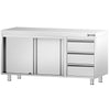 Stainless Steel Floor Cupboard PREMIUM - 1600x700mm - with Sliding Doors - with 3 Drawers right