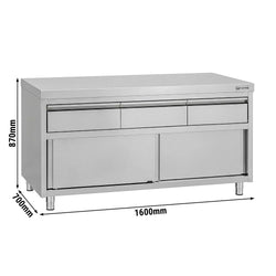Edelstahl Arbeitsschrank ECO - 1600x700mm - mit 3 Schubladen