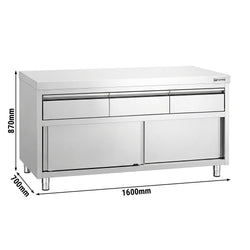 Edelstahl Arbeitsschrank PREMIUM - 1600x700mm - mit 3 Schubladen