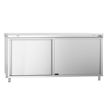 Szafka robocza ze stali nierdzewnej PREMIUM - 1800 x 600 mm - z drzwiami przesuwnymi - w zestawie deska do krojenia w kolorze białym - Prime Gastro