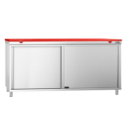 Stainless Steel Floor Cupboard PREMIUM - 1800x600mm - with Sliding Doors - incl. Chopping Board Red