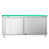 Szafka robocza ze stali nierdzewnej PREMIUM - 1800x600mm - z drzwi suwane - z deską do krojenia, kolor: zielony