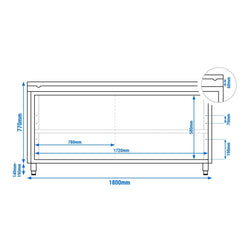 Szafka robocza ze stali nierdzewnej PREMIUM – 1800 x 700 mm – z drzwiami przesuwnymi – wraz z deską do krojenia w kolorze czerwonym