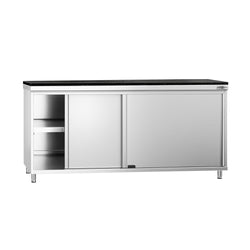 Szafka robocza ze stali nierdzewnej PREMIUM – 1800 x 600 mm – z drzwiami przesuwnymi – wraz z blatem granitowym