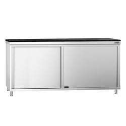 Szafka robocza ze stali nierdzewnej PREMIUM – 1800 x 800 mm – z drzwiami przesuwnymi – wraz z blatem granitowym