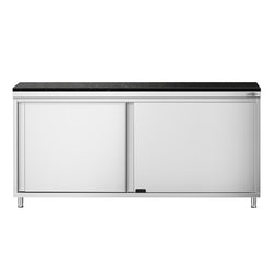 Szafka robocza ze stali nierdzewnej PREMIUM – 1800 x 800 mm – z drzwiami przesuwnymi – wraz z blatem granitowym