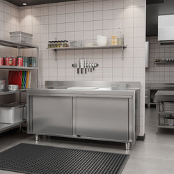 Stainless Steel Floor Cupboard PREMIUM - 2000x600mm - with Sliding Doors & Upstand