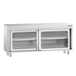 Szafka robocza ze stali nierdzewnej PREMIUM – 1800 x 700 mm – z przesuwanymi drzwiami szklanymi