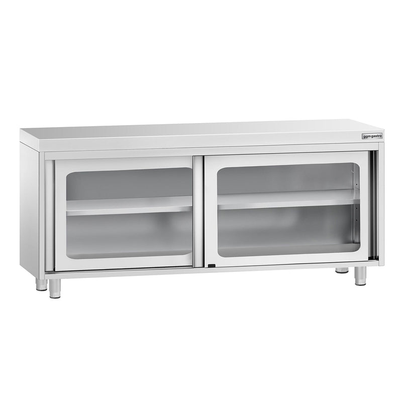 Szafka robocza ze stali nierdzewnej PREMIUM - 1800x600mm - z szklane drzwi suwane
