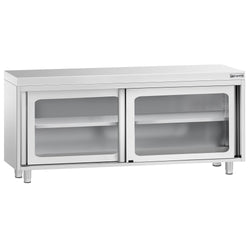 Szafka robocza ze stali nierdzewnej PREMIUM - 1800x600mm - z szklane drzwi suwane