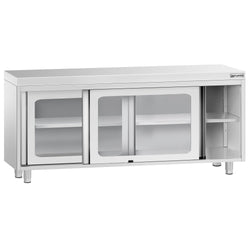 Szafka robocza ze stali nierdzewnej PREMIUM - 1800x600mm - z szklane drzwi suwane