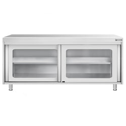 Szafka robocza ze stali nierdzewnej PREMIUM – 1800 x 600 mm – z przesuwanymi drzwiami szklanymi