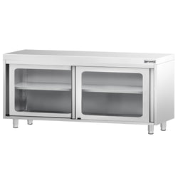 Szafka robocza ze stali nierdzewnej PREMIUM - 1800x600mm - z szklane drzwi suwane