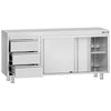 Szafka robocza ECO – stal nierdzewna – 1800 x 600 mm – z 3 szufladami po lewej stronie