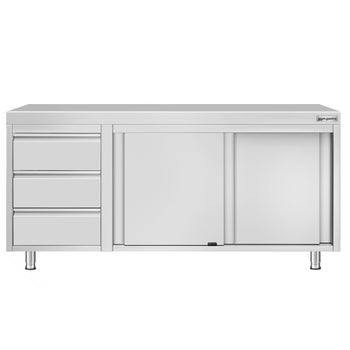 Szafka robocza ze stali szlachetnej ECO – 1800 x 600 mm – z 3 szufladami po lewej stronie - Prime Gastro