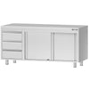 Szafka robocza ECO – stal nierdzewna – 1800 x 600 mm – z 3 szufladami po lewej stronie