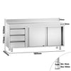 Stainless Steel Floor Cupboard PREMIUM - 1800x600mm - with Sliding Doors - with 3 Drawers left & Upstand