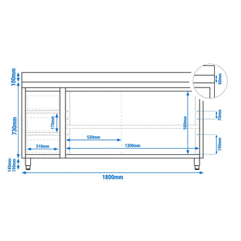 Szafka robocza ze stali nierdzewnej ECO - 1800x600 mm - z 3 szufladami po lewej stronie i panelem tylnym - Prime Gastro