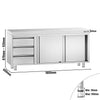 Stainless Steel Floor Cupboard PREMIUM - 1800x600mm - with Sliding Doors & 3 Drawers left
