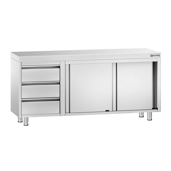 Szafka robocza ze stali nierdzewnej PREMIUM – 1800 x 600 mm – z 3 szufladami po lewej stronie - Prime Gastro