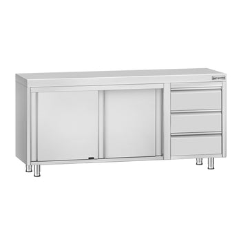 Szafka robocza ze stali nierdzewnej ECO – 1800 x 600 mm – z 3 szufladami po prawej stronie - Prime Gastro
