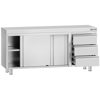 Szafka robocza ze stali nierdzewnej ECO – 1800 x 600 mm – z 3 szufladami po prawej stronie - Prime Gastro