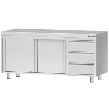 Szafka robocza ze stali nierdzewnej ECO – 1800 x 600 mm – z 3 szufladami po prawej stronie - Prime Gastro