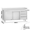 Stainless Steel Floor Cupboard ECO - 1800x600mm - with Sliding Doors with 3 Drawers right & Upstand