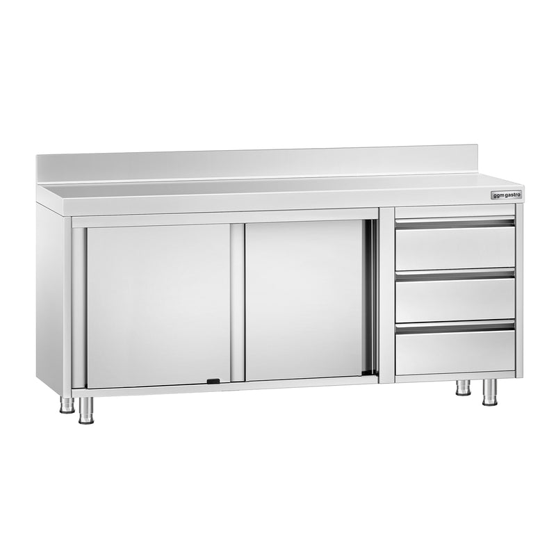 Stainless Steel Floor Cupboard PREMIUM - 1800x600mm - with 3 Drawers right & Upstand