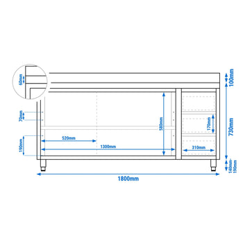 Szafka robocza ze stali nierdzewnej ECO - 1800x700 mm - z 3 szufladami po prawej stronie i panelem tylnym - Prime Gastro