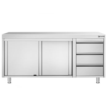 Szafka robocza ze stali nierdzewnej PREMIUM – 1800 x 600 mm – z 3 szufladami po prawej stronie - Prime Gastro