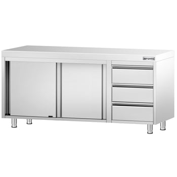 Szafka robocza ze stali nierdzewnej PREMIUM – 1800 x 600 mm – z 3 szufladami po prawej stronie - Prime Gastro