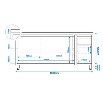 Szafka robocza ze stali nierdzewnej PREMIUM – 1800 x 600 mm – z 3 szufladami po prawej stronie - Prime Gastro