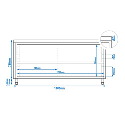 Szafka robocza ze stali nierdzewnej PREMIUM – 1800 x 600 mm – z przesuwanymi drzwiami szklanymi