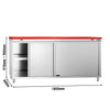 Stainless Steel Floor Cupboard PREMIUM - 1800x600mm - with Sliding Doors - incl. Chopping Board Red