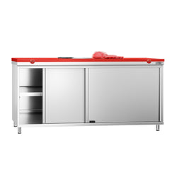 Stainless Steel Floor Cupboard PREMIUM - 1800x700mm - with Sliding Doors - incl. Chopping Board Red