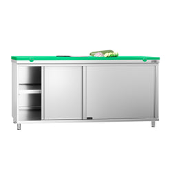 Stainless Steel Floor Cupboard PREMIUM - 1800x700mm - with Sliding Doors - incl. Chopping Board Green