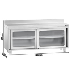 Stainless Steel Floor Cupboard PREMIUM - 1800x700mm - with Glass Sliding Doors & Upstand