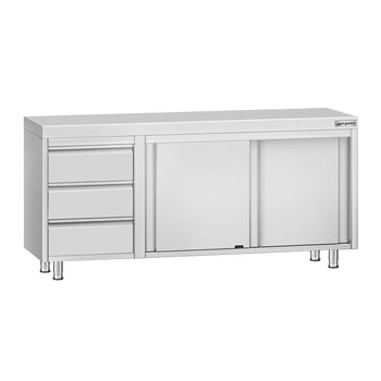 Szafka robocza ze stali nierdzewnej ECO - 1800 x 700 mm - z 3 szufladami po lewej stronie - Prime Gastro