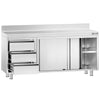 Stainless Steel Floor Cupboard PREMIUM - 1800x700mm - with Sliding Doors - with 3 Drawers left & Upstand