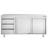 Stainless Steel Floor Cupboard PREMIUM - 1800x700mm - with Sliding Doors - with 3 Drawers left