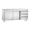 Stainless Steel Floor Cupboard PREMIUM - 1800x700mm - with Sliding Doors - with 3 Drawers right