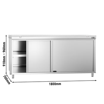 Szafka robocza ze stali nierdzewnej PREMIUM - 1800 x 700 mm - z drzwiami przesuwnymi - wraz z deską do krojenia w kolorze białym - Prime Gastro