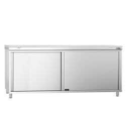 Szafka robocza ze stali nierdzewnej PREMIUM - 2000 x 800 mm - z drzwiami przesuwnymi - wraz z deską do krojenia w kolorze białym