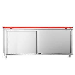Stainless Steel Floor Cupboard PREMIUM - 2000x600mm - with Sliding Doors - incl. Chopping Board Red