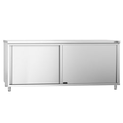 Szafka robocza PREMIUM – stal nierdzewna – 2000 x 600 mm – z drzwiami przesuwnymi