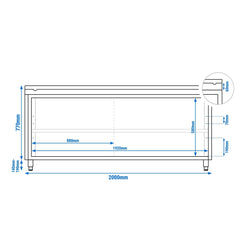 Szafka robocza ze stali nierdzewnej PREMIUM - 2000 x 800 mm - z drzwiami przesuwnymi - wraz z deską do krojenia w kolorze białym